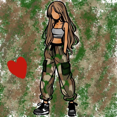 girl in baggy pants crop top and long hair