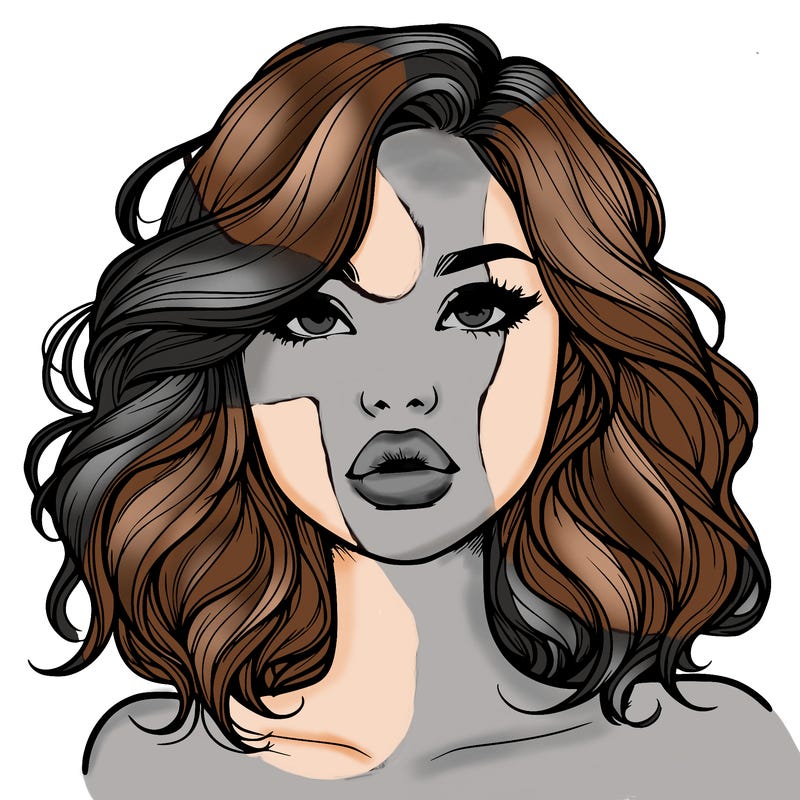 realistic girl with wavy hair and lips