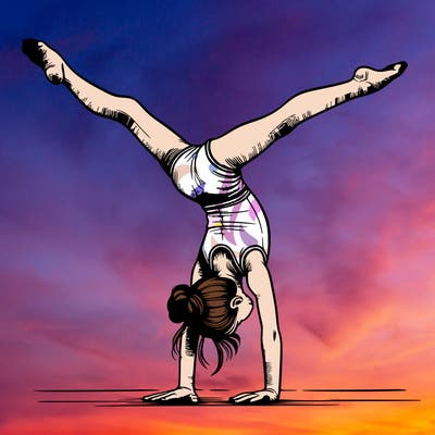 realistic gymnastic hand stand girl in four splits