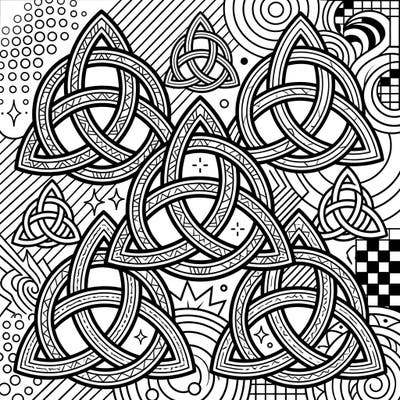 Dive into a world where ancient symbolism meets modern flair with this captivating Celtic Triquetras Pop Art coloring page. Featuring intricate Irish knots set against a dynamic, comic-book-inspired background, it promises a vibrant coloring adventure.