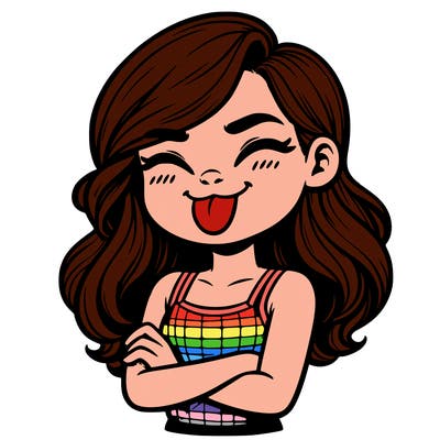 realistic girl crossing her arms and wearing a tank top with her tongue held out she has long hair