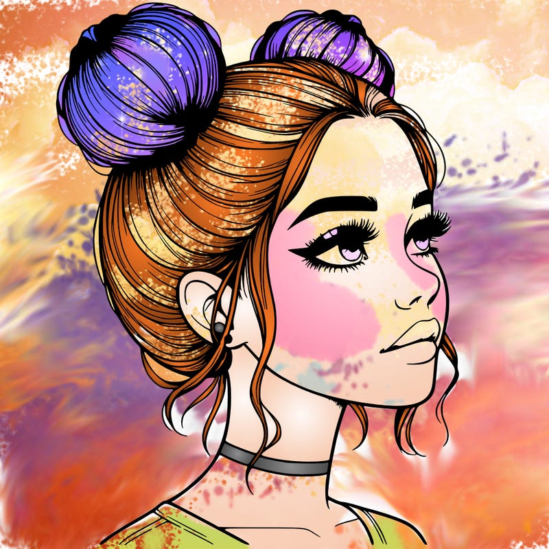 realistic girl with buns on the top of her head