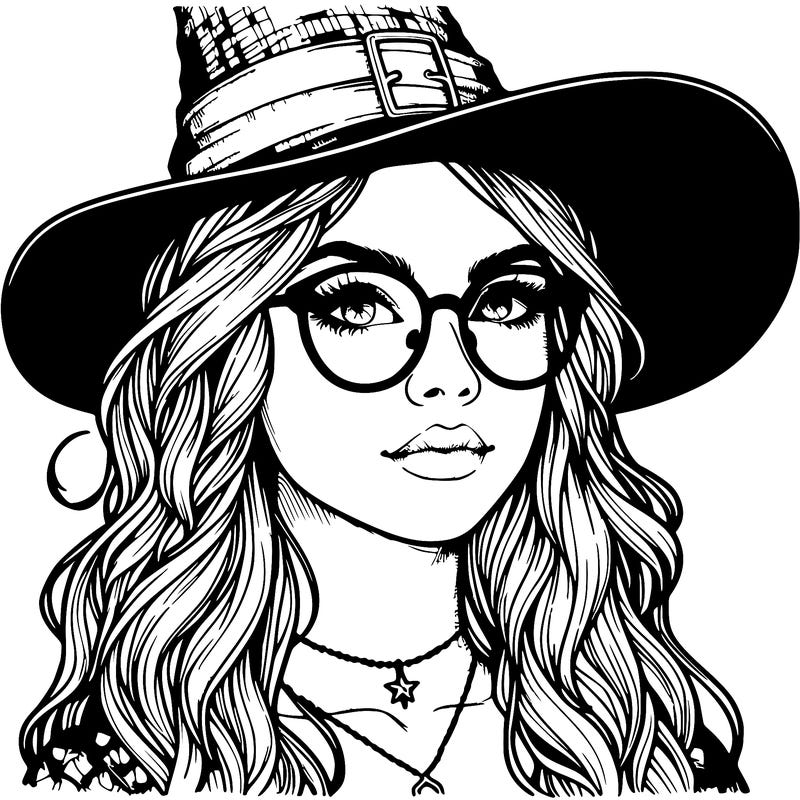 a witch with glasses realistic