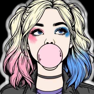 realististic girl blowing bubble -gum