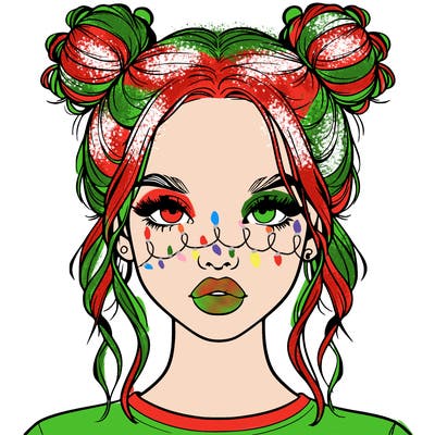 realistic girl with two buns in hair and lips