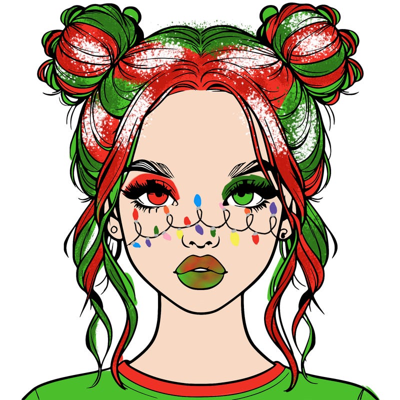 realistic girl with two buns in hair and lips