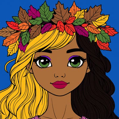realistic girl with fall leaf crown