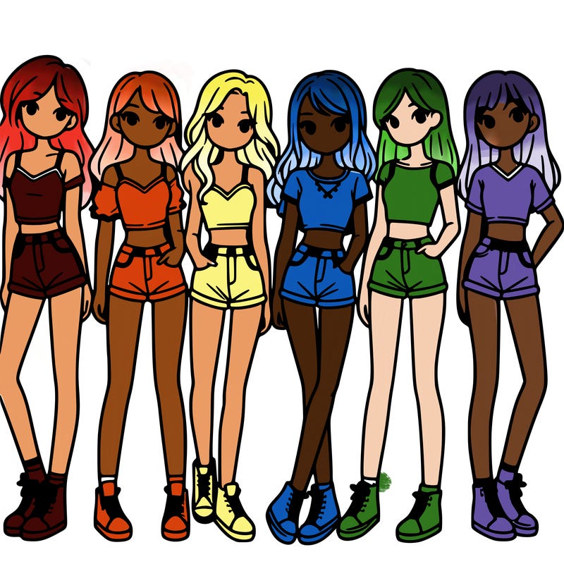 a group of girls wearing crop tops and shorts