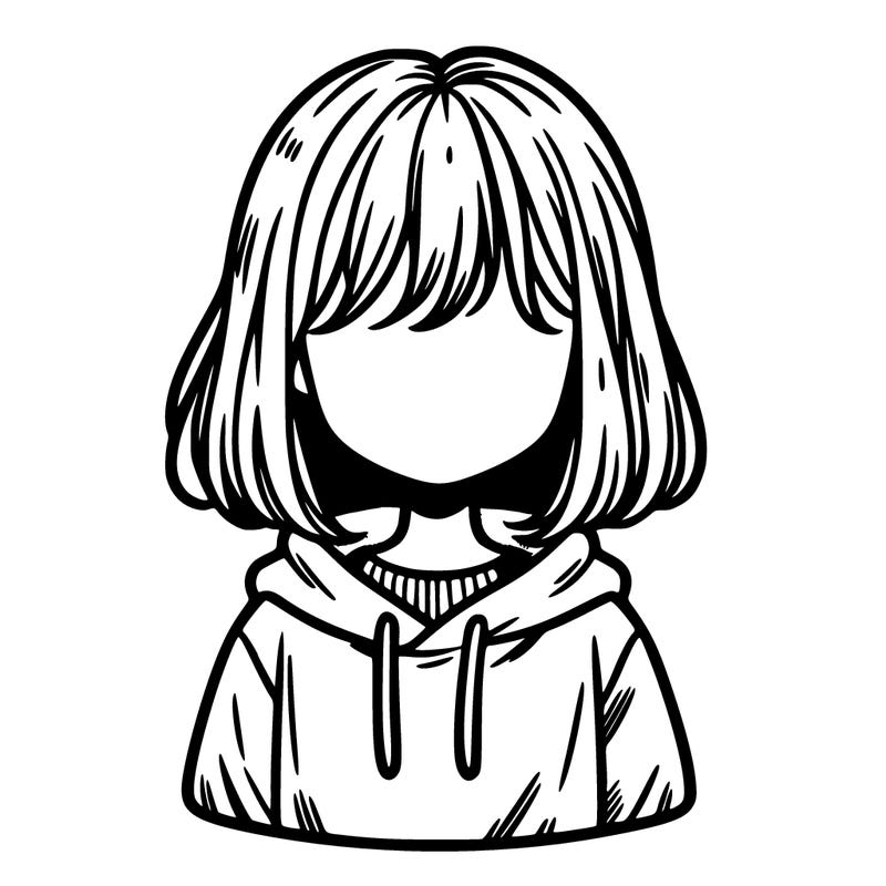 girl with no face short hair in hoodie