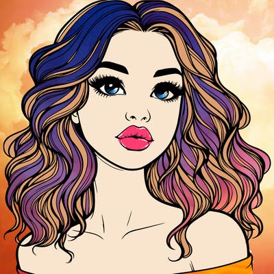 realistic girl with wavy hair and lips