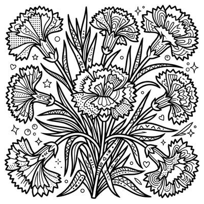Unleash your creativity with this striking Pop Art carnation leaves coloring page, bursting with bold outlines and playful halftone patterns. Perfect for adding a splash of vibrant color to your day, this design invites artists of all ages to explore their imagination.