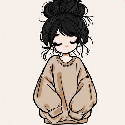 girl with baggy sweatshirt and messy bun
