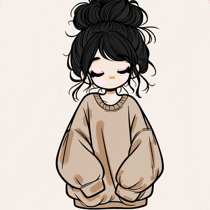 girl with baggy sweatshirt and messy bun