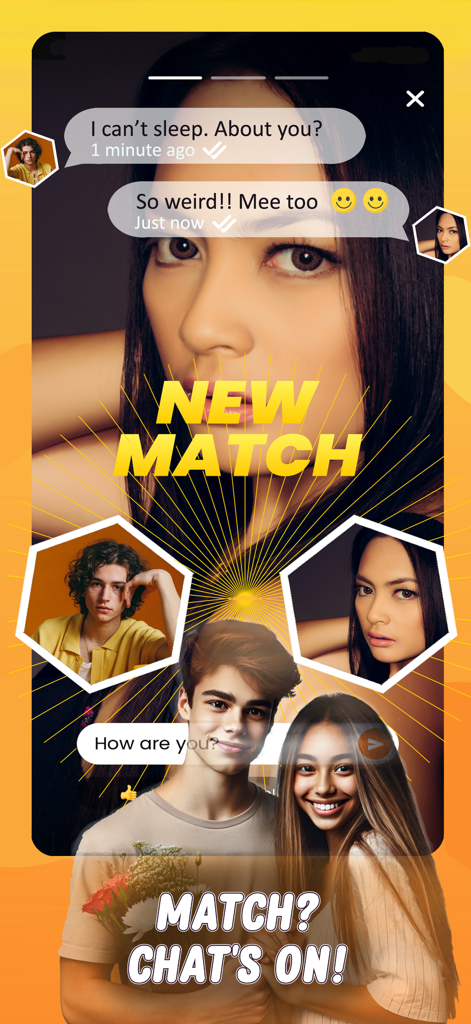 Blender dating app screen showing a new match and chat interface