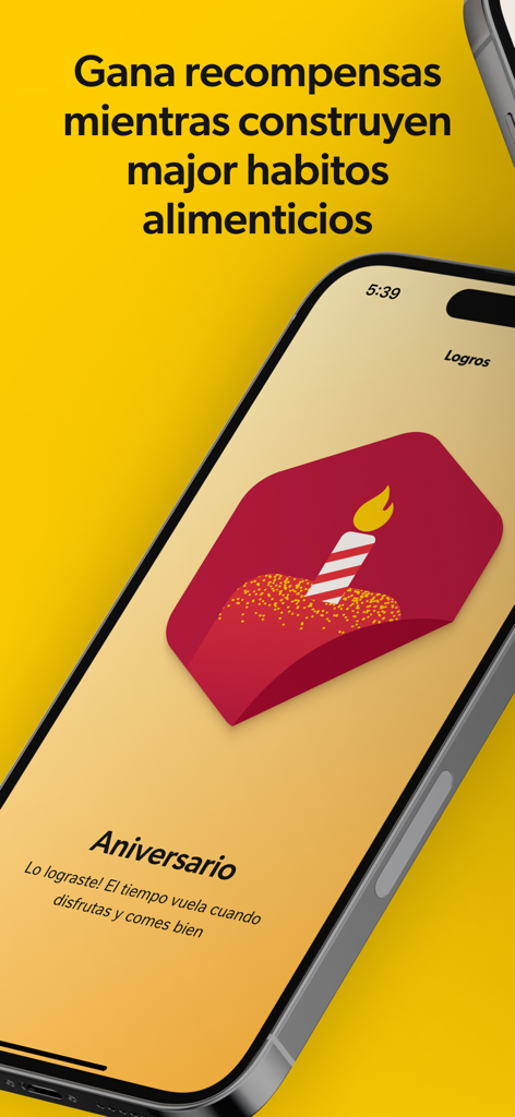 Recetas Nestle Mexico app achievement screen showing an anniversary reward for healthy eating habits.