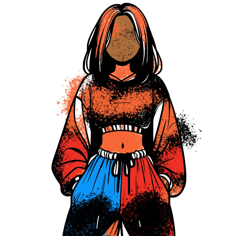 realistic girl faceless with baggy pants and a crop top