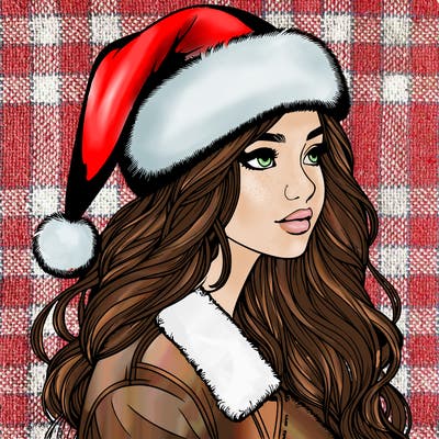 realistic girl in santa hat