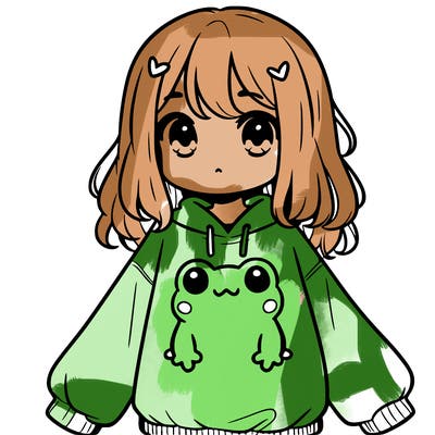 girl wearing frogging sweatshirt