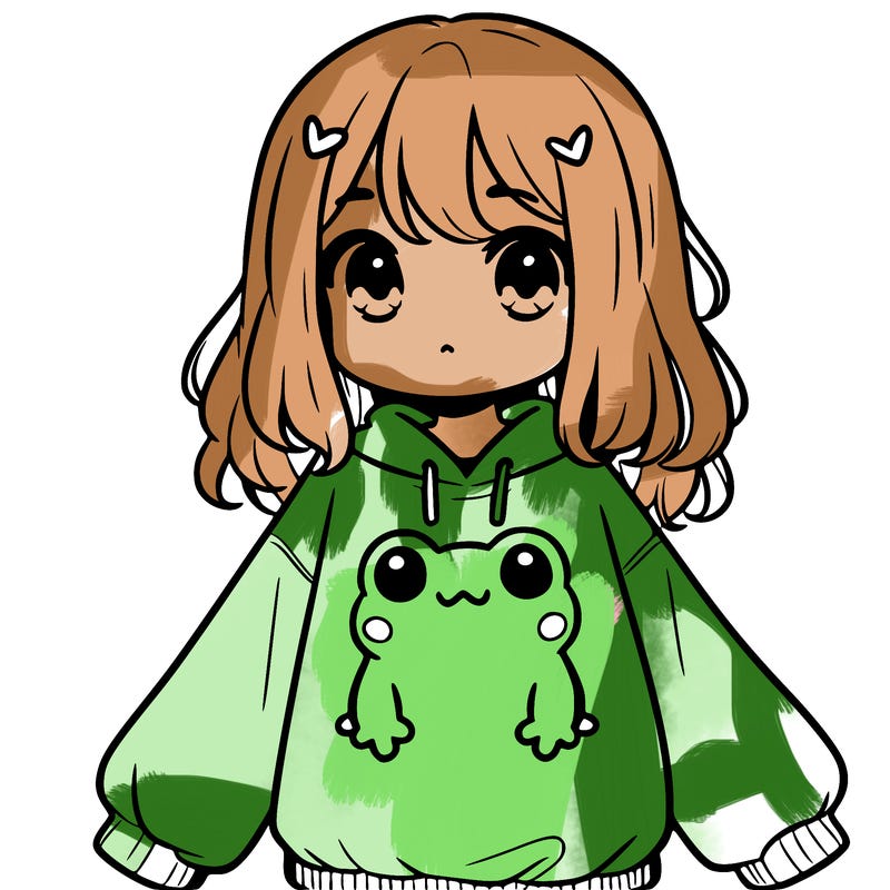 girl wearing frogging sweatshirt