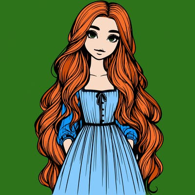 realistic girl with long hair and a wearing long dress