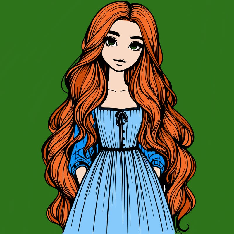 realistic girl with long hair and a wearing long dress