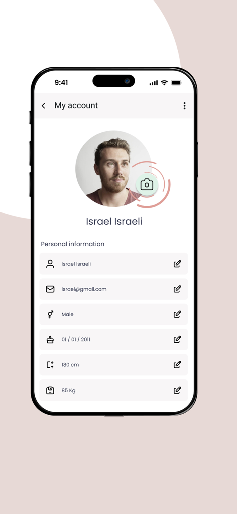 Habeats fitness - Tela de conta de usuário e informações de perfil no aplicativo Habeats fitness