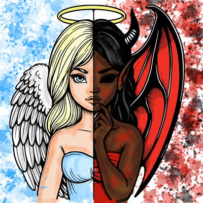 realistic angel half demon