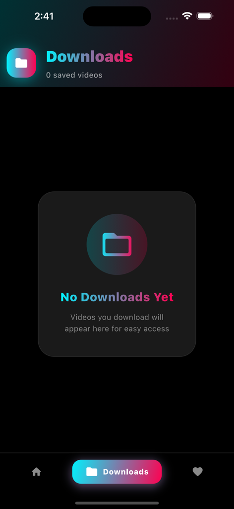 HD Tik Downloader No Watermark - A screenshot showing the empty downloads section of the HD Tik Downloader app
