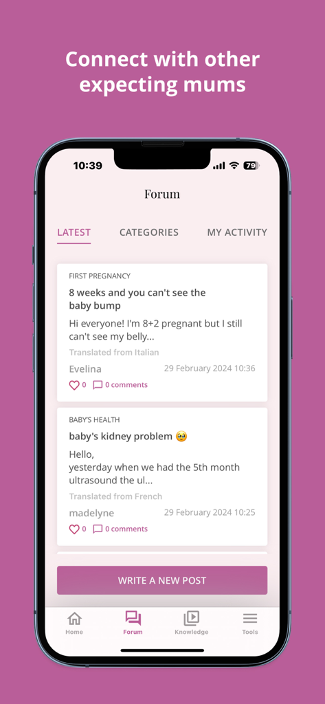 Baby Mam Pregnancy Tracker - Baby Mam app forum screen showing discussions among expecting mothers