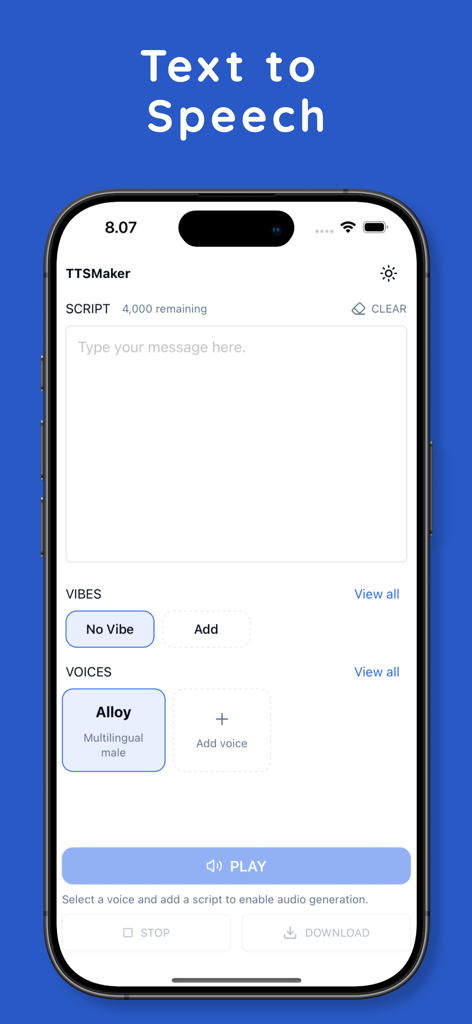 Speechma - AI TTS Speech Maker - Speechma app interface showing script input and AI voice selection for text to speech generation