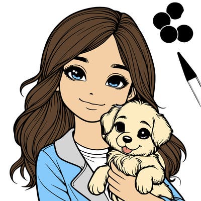 realistic girl holding a cute puppy