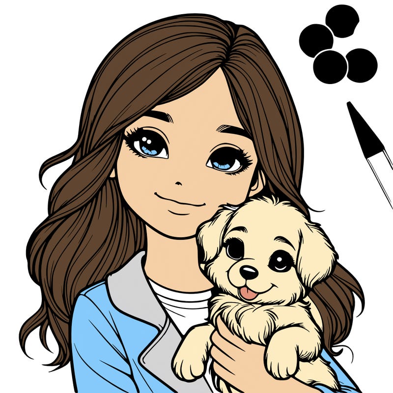 realistic girl holding a cute puppy