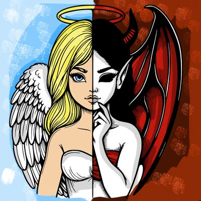 realistic angel half demon