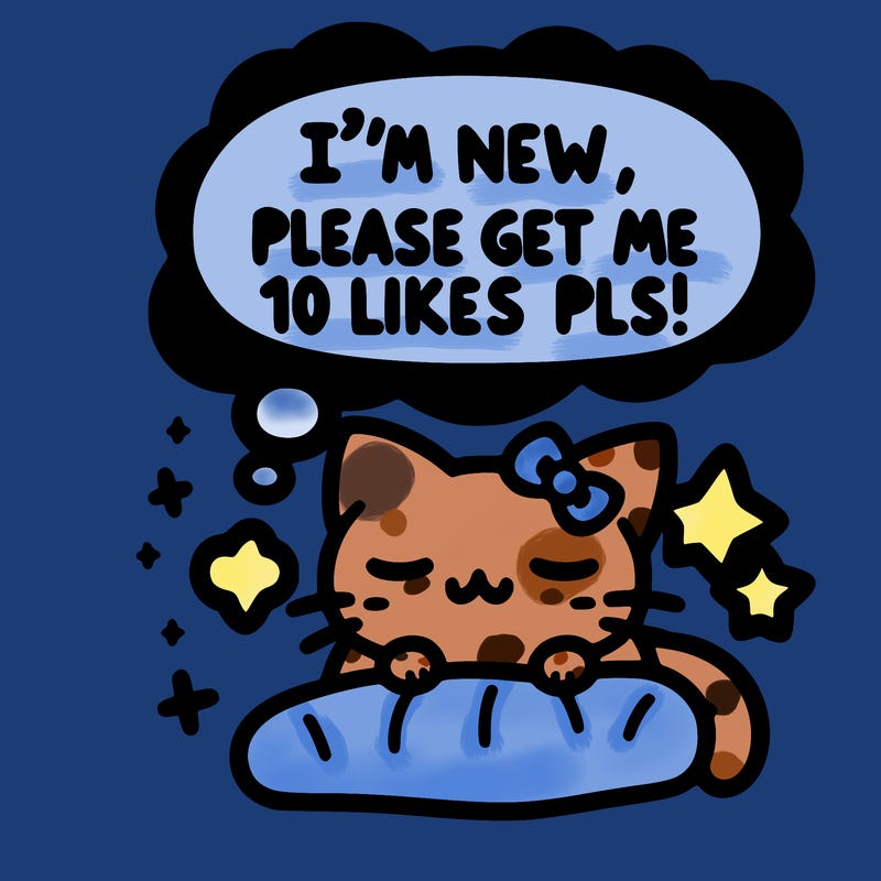 kitty taking a nap dream talking and saying "i'm new, please get me at least 10 likes pls!!"