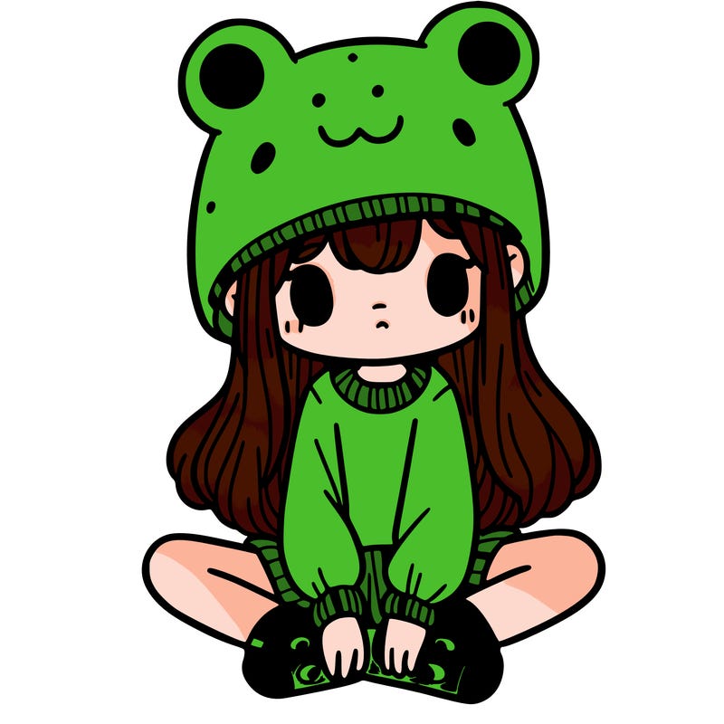 a girl wearing a frog hat and some frog socks