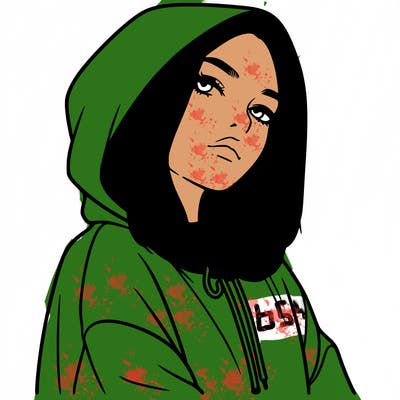 a realistic girl in a hoodie