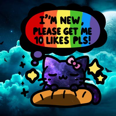 kitty taking a nap dream talking and saying "i'm new, please get me at least 10 likes pls!!"