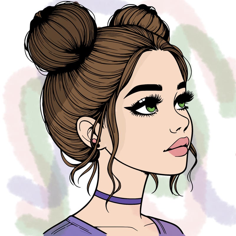 realistic girl with buns on the top of her head