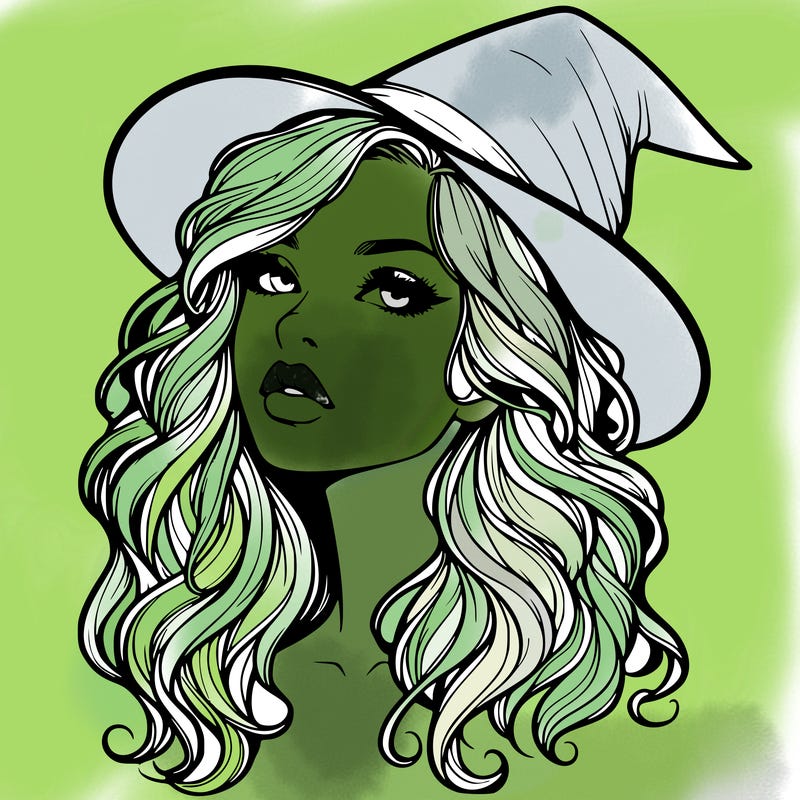 realistic witch girl with wavy hair and lips