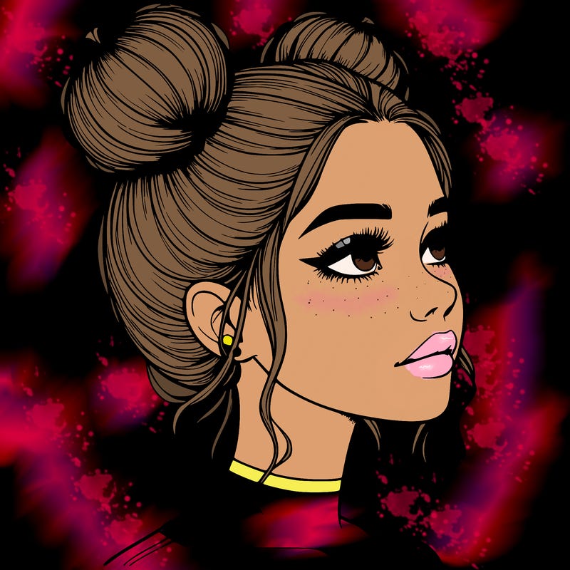 realistic girl with buns on the top of her head