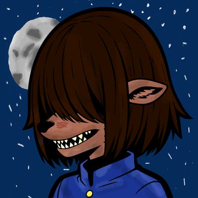 sharp teeth deer man with bob haircut