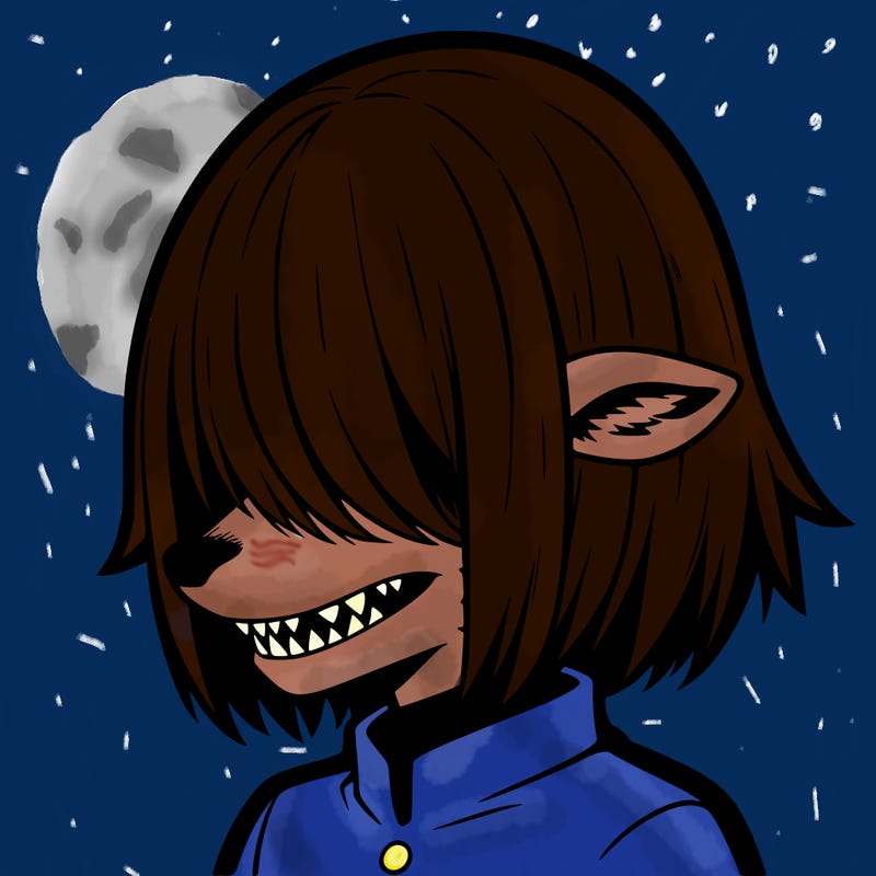 sharp teeth deer man with bob haircut