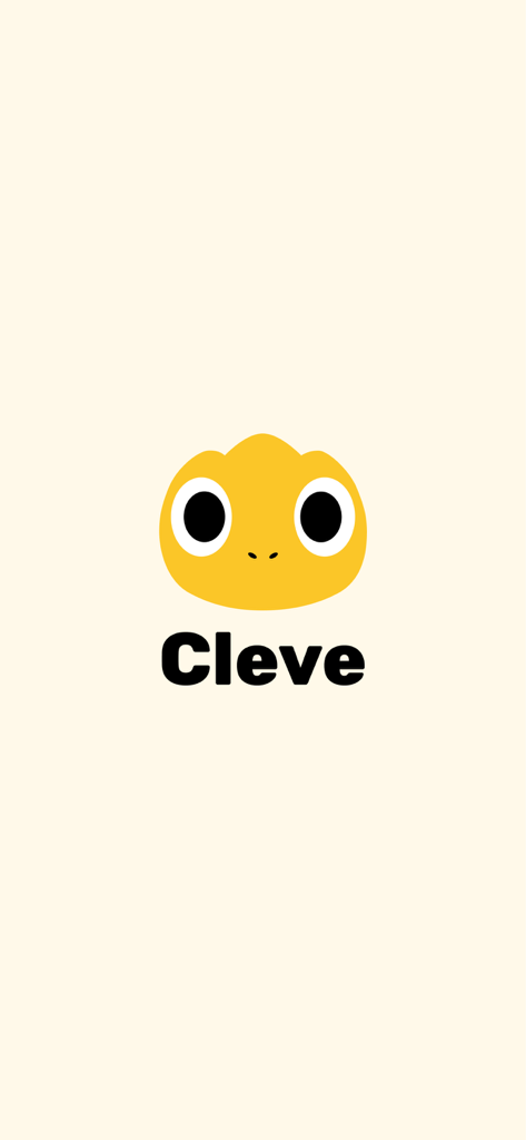 Cleve app splash screen showing the yellow mascot icon and brand name