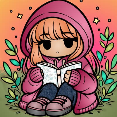 girl in oversized hoodie reading a book