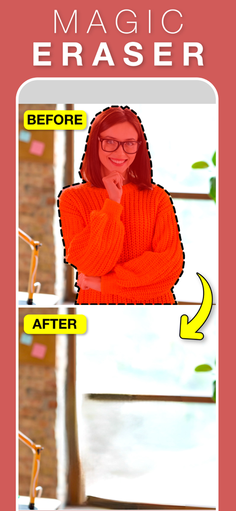 Superimpose+:Background Eraser - Before and after comparison of removing a person from a background using the Magic Eraser tool