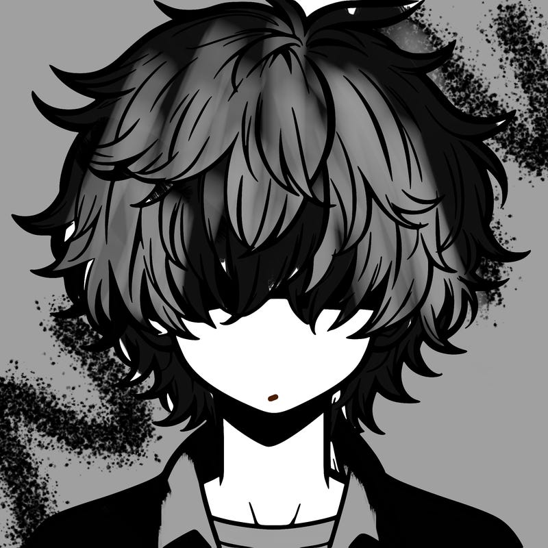 manga boy fluffy hair covering his eyes