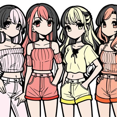 teen manga girls group of 4