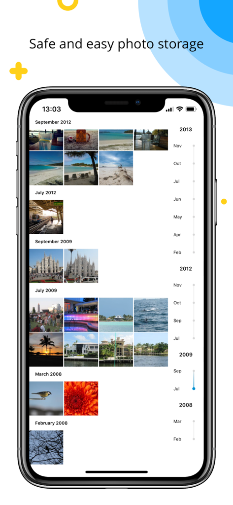 Capture App - Photo Storage - Capture App photo timeline interface showing memories organized by year