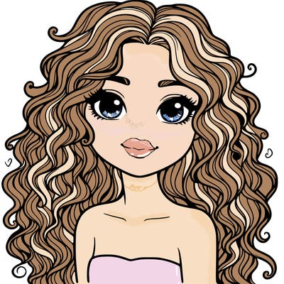 realistic cute woman with curly long hair