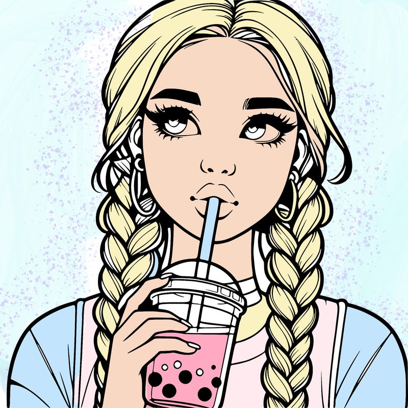 realistic girl with braided hair drinking boba